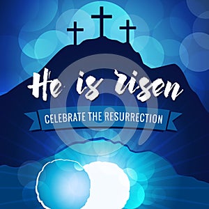 Hi is risen holy week easter navy blue banner