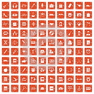 100 hi-school icons set grunge orange