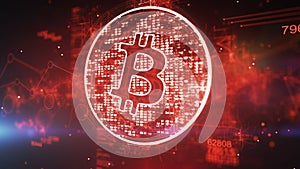 Hi-tech Bitcoin in Red Background