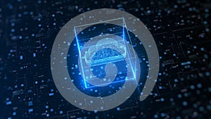 Hi tech Cloud computing and cyber security. Digital data network protection. High-speed connection data analysis. Technology data