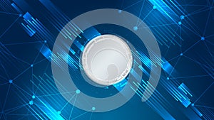 Hi-tech computer digital technology concept. Wide Blue background with various technological elements. Abstract circle technology