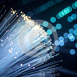 Hi-tech concept abstract background, defocused illumination from fiber optic glass photo
