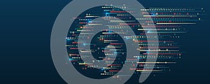 Hi-tech concept of data structuring. Futuristic fragmentation of information. Big data visualization on dark background. An array
