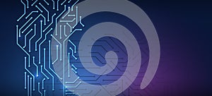 Hi-tech digital technology and engineering concept. Internet communication. The abstract circuit board is on a blue background