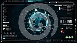 Hi-Tech futuristic user interface head up display screen with digital data and information display and technology network