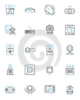 Hi-tech gadgets linear icons set. Robotics, Nanotechnology, Smartwatch, Virtual reality, Augmented reality, Drs