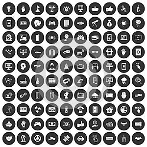 100 hi-tech icons set black circle