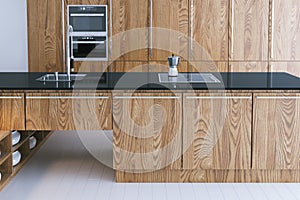 Hi-tech kitchen interior design. Close-up 3d render