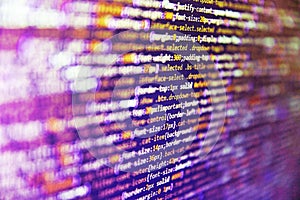 Hi-tech modern screen of data, digits and chars on monitor display. Programming code abstract background screen of software