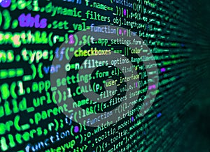 Hi-tech modern screen of data, digits and chars on monitor display. Programming code abstract screen of software developer. Front-