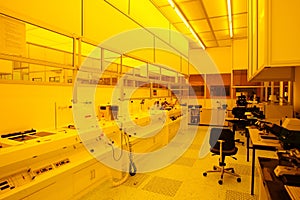 Hi-tech yellow light clean room photo