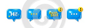 Hi welcome tag. Hello invitation offer. Offer speech bubble 3d icons. Vector