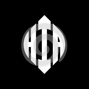 HIA circle letter logo design with circle and ellipse shape. HIA ellipse letters with typographic style. The three initials form a