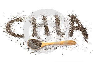 Ð¡hia word made from chia seeds on white background