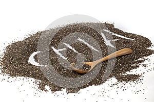 Ð¡hia word made from chia seeds on white background