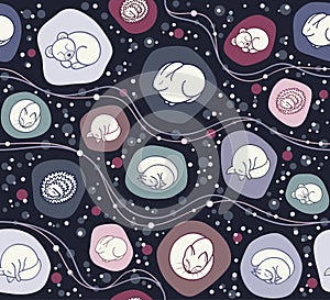 Hibernation animals seamless pattern.