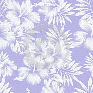 Hibiscus Blue and White Tropical Floral Print photo