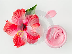 hibiscus facial mask. Karkade DIY beauty treatment and spa recipe. Top view