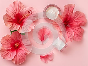 hibiscus facial mask. Karkade DIY beauty treatment and spa recipe. Top view