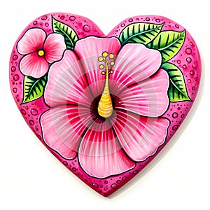 Hibiscus floral heart shaped inspired by Mexican folk art