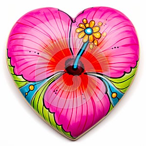 Hibiscus floral heart shaped inspired by Mexican folk art