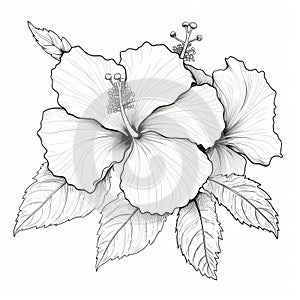 Hibiscus Flower Blackline Design For Coloring