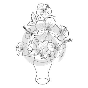 Hibiscus flower bouquet of vector sketch hand drawn illustration.