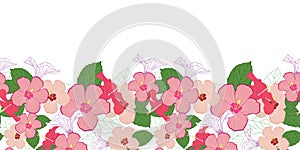 Hibiscus flowers seamless horizontal border