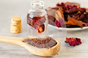 Hibiscus powder, oil and dried flowers for natural treatments or cosmetic industry