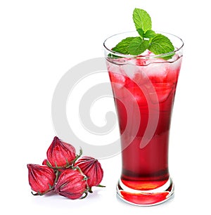 Hibiscus sabdariffa or roselle fruits and roselle juice