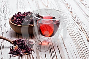 Hibiscus tea in glass cup