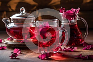 Hibiscus tea in a glass teapot