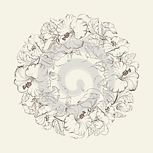 Hibiscuses wreath background.