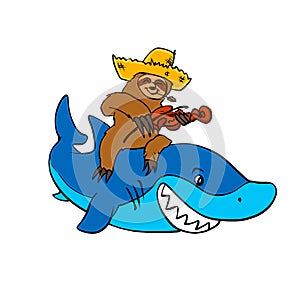 Hick sloth mounted on shark