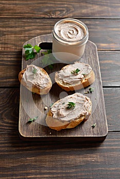 Ð¡hicken liver pate on toasted bread