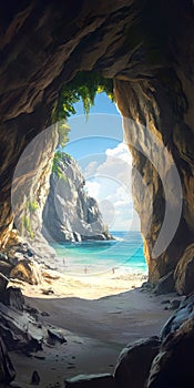 Hidden Beach Cave Paradise, Scenic Coastal View