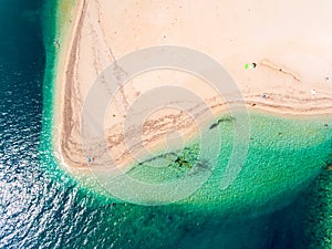 Hidden beach in Lefkada Island Greece top down aerial view