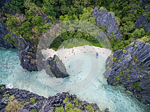 Hidden Beach in Matinloc Island in El Nido, Palawan, Philippines. Tour C route and Sightseeing Place.