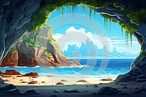 A hidden cave with a pristine beach inside vector tropical background