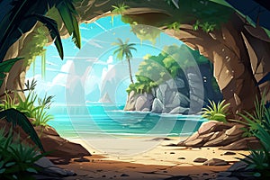 A hidden cave with a stunning beach inside vector tropical background
