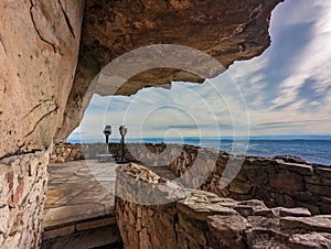 Hidden Cliffside Lookout with Rock and Telescope Viewer Near Chattanooga City