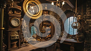 Hidden compartments, illusionary mirrors, and mysterious artifacts create intriguing . Generative Ai photo