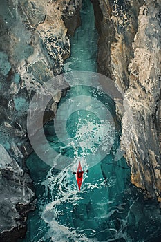 In a hidden cove, kayakers navigate treacherous waters, their paddles slicing through the waves with precision.