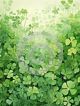 Hidden Fourleaf Clover in a Detailed Watercolor Clover Field AI Generated photo