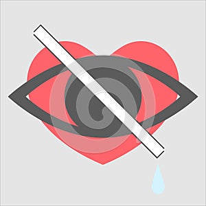 A hidden heart for users of a social network. No likes. Vector illustration of a heart icon hidden from users. Stock image