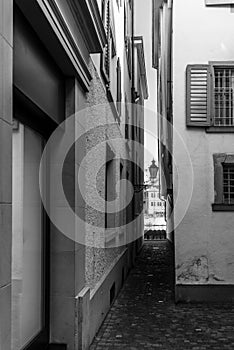 A hidden narrow alley in the center of Zurich old town (\