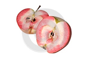 Hidden Rose Apples, pink apple inside. Sliced apple isolated