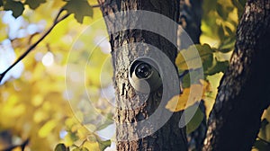 A Hidden Security Camera Mounted on a Tree Trunk