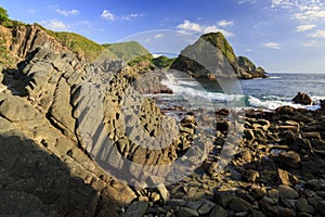 Hidden Telawas beach in lombok with side light, splash water and amazing rock