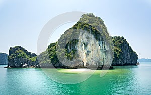 Hidden tropical beach in Halong bay, Vietnam